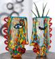 Preview: GlasArt Design-Vase Froozen mehrfarbig, mit Gesicht mundgeblasen