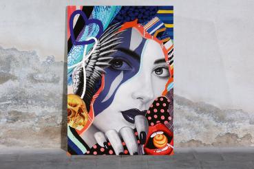 Bild Lady mit Lolly Street Art mehrfarbig glänzend handgemalt Leinwand
