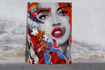 Bild Girl Lippenstift Street Art mehrfarbig glänzend handgemalt Leinwand