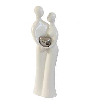 Skulptur Figur Paar aus Keramik weiß / silber Höhe 70cm