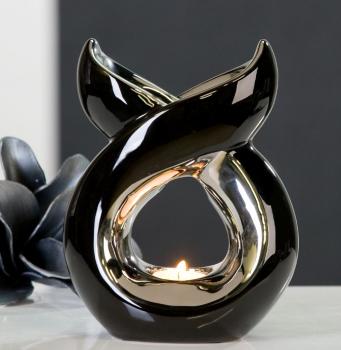 Aromabrenner Lago aus Keramik für Teelicht Schwarz silber H 16,5cm B 20cm