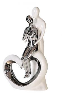 Skulptur Figur Romanze aus Keramik weiß silber Höhe 33, 5 cm Breite 19,5cm