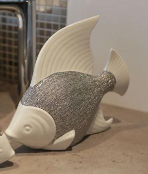 Fisch Prime Keramik weiss glasiert silber mit Oberflächenstruktur