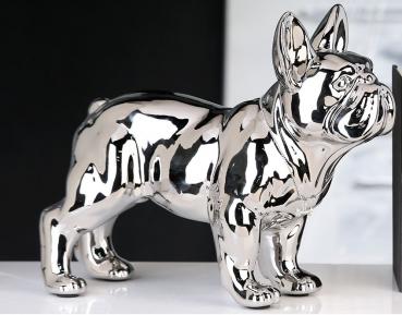 Skulptur Bulli Keramik silber mit silberner Halskette & Knochen-Anhänger