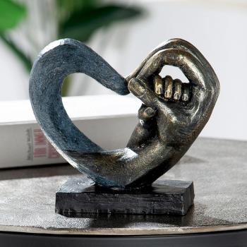 Skulptur "Hands of Love" antik bronzefarben/grau, Base schwarz 2 Hände