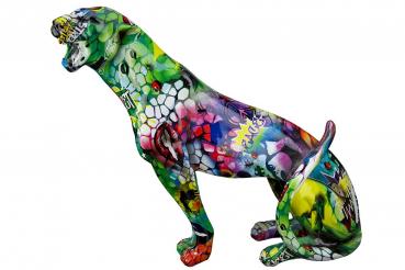 Gepard "Street Art" mehrfarbig, Artist sitzend Raubkatze Panther Leopard