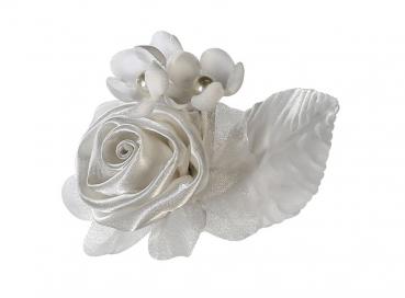 Hochzeitsanstecker White Roses Stoffrose weiss mit Sicherheitsnadel