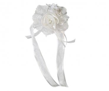 Hochzeitsdekostecker White Roses Stoffrose weiss mit Sicherheitsnadel
