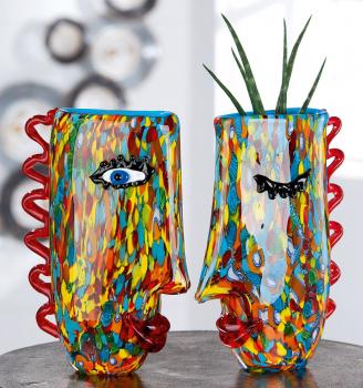 GlasArt Design-Vase Froozen mehrfarbig, mit Gesicht mundgeblasen