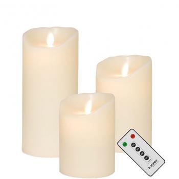 3er SET! Sompex Flame LED Kerzen Elfenbein 10cm, 12,5cm, 18cm mit Fernbedienung