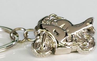 Schlüsselanhänger Motorrad aus Metall · silber matt / glänzend Länge 9 cm