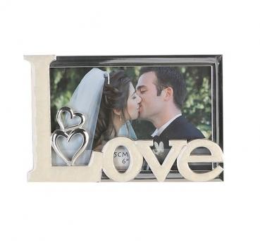 Fotorahmen "Love" aus Metall · weiß silber zum Stellen für Format 10x15cm