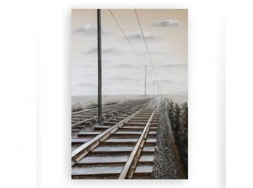 3D Ölbild Railroad Leinwand silber / grau / braun / schwarz 150 x 100 cm