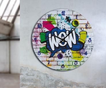 Wanduhr Street Art "Wow" mehrfarbig benötigte Batterie: 1x AA