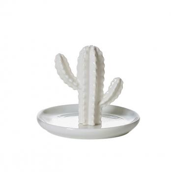 Schmuckschale Mexiko aus Porzellan weiß glasiert mit Kaktus 10cm hoch