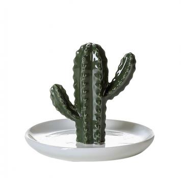 Schmuckschale Mexiko aus Porzellan weiß grün glasiert mit Kaktus 10,5cm