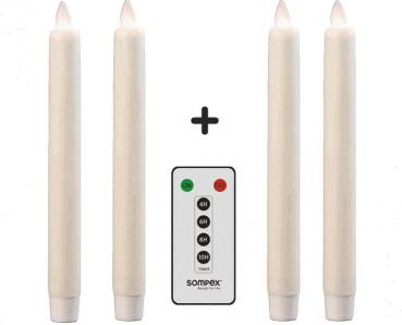 4er Set SOMPEX 38130 Flame LED - Echtwachs Stabkerzen 2,5x23 elfenbein & Fernbedienung