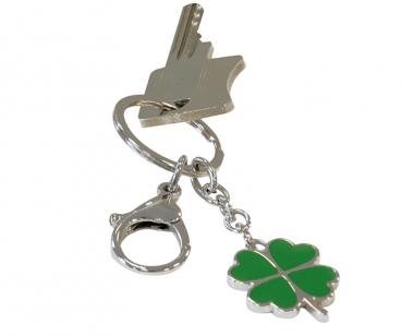 Schlüsselanhänger Kleeblatt aus Metall · grün / silber mit Karabinerhaken
