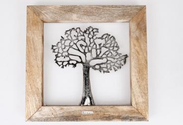 Wandbild Lebensbaum 34x34cm aus Aluminium und massivem Mangoholz-Rahmen