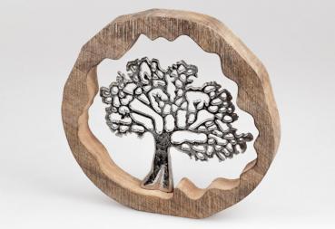 Ring mit Baum 30cm handgefertigte Deko aus massivem Mango-Holz