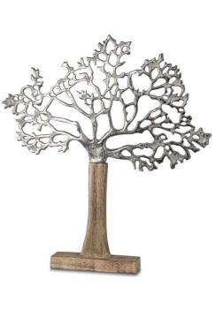 Lebens-Baum 32x30cm aus Aluminium und massivem Mangoholz-Sockel