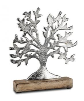 Lebens-Baum 22x20cm aus Aluminium und massivem Mangoholz-Sockel