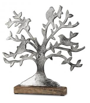 Lebens-Baum 33x30cm aus Aluminium und massivem Mangoholz-Sockel