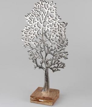 Lebens-Baum 31x62cm aus Aluminium und massivem Mangoholz-Sockel