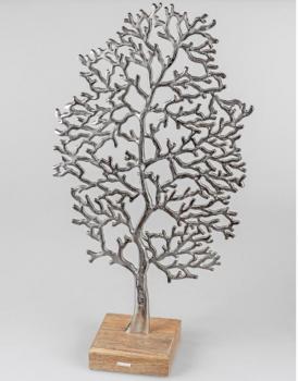 Lebens-Baum 41x78cm aus Aluminium und massivem Mangoholz-Sockel