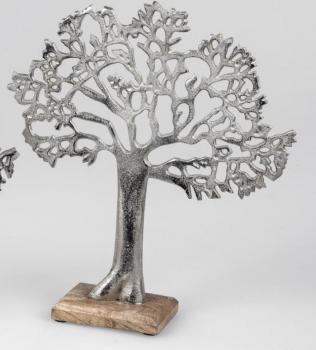 Lebens-Baum 30x34cm aus Aluminium und massivem Mangoholz-Sockel