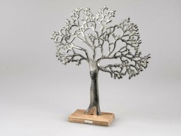 Lebens-Baum 42x36cm aus Aluminium und massivem Mangoholz-Sockel