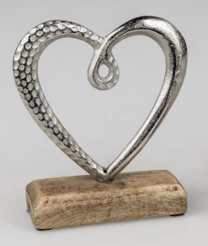 Herz auf Fuß 16cm eine Kombination aus silbernem, gehämmertem Aluminium