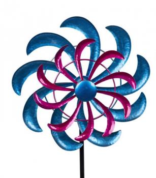 Stecker Windrad Multifarben 25/110cm aus Metall blau + pink Lackierung