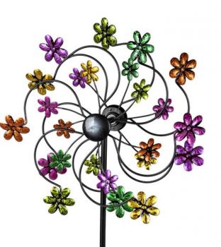 Stecker Windrad Blumen 34/124cm schöne Garten Deko aus Metall Bunt
