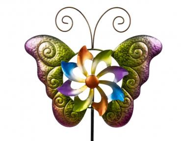 Stecker Schmetterling mit Windrad 44/133cm aus Metall farbenfroh lackiert
