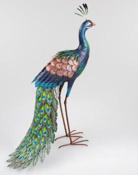 Pfau stehend 64cm Metall-Figur aufwendig von Künstlerhand gestaltet