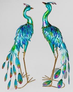 Pfau Paar stehend 80cm Deko-Figur aus Metall von Künstlerhand gestaltet