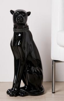 Panther aus Poly schwarz glänzend sitzend mit "Diamanten" Halsband H 60 cm