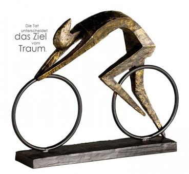 Skulptur Racer aus Poly Bronzeoptik auf schwarzer Metallbasis
