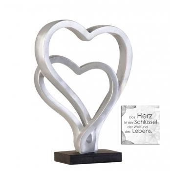 Skulptur Hearts Herz aus Poly antik-silber auf schwarzer Base