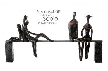 Skulptur Leisure Poly Metall schwarze Bank mit bronzefarbenen Figuren