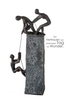 Skulptur Assistance aus Poly Antik Graue mit bronzefarbenen Figuren H 43cm