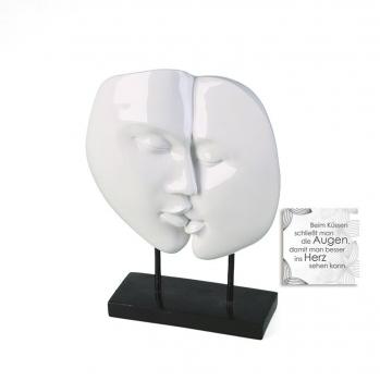 Skulptur Faces aus Poly weiß glänzend auf schwarzer Basis H 28cm B 22cm