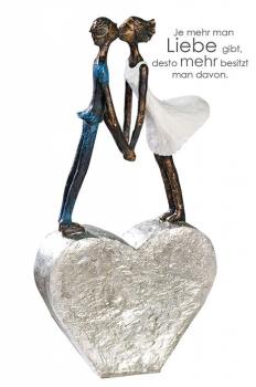 Skulptur Devotion aus Poly weißes Kleid / blauer Anzug auf silbernem Herz