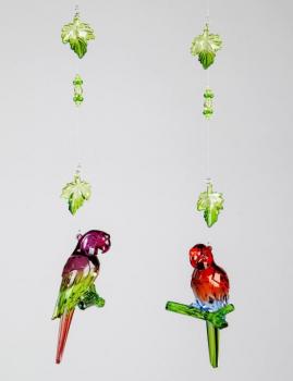 Hänger Papagei & Blätter 15 x 42cm aus Acryl farbig gefertigt, 2 Stück