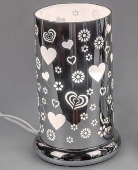 Lampe rund mit Touch und Herz-Dekor 15x24cm aus glänzendem Edelstahl