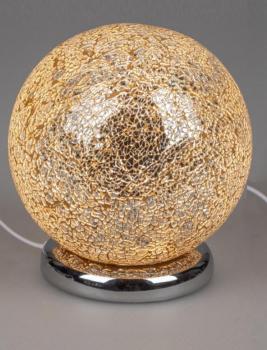 Touch-Lampe Kugel 22cm aus goldenem Mosaikglas mit silbernem Metall Fuß