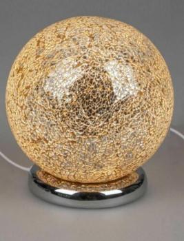 Touch-Lampe Kugel 25cm aus goldenem Mosaikglas mit silbernem Metall Fuß