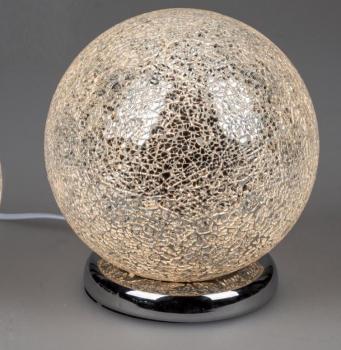 Touch-Lampe Kugel 25cm aus silbernem Mosaikglas mit silbernem Metall Fuß