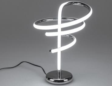 LED-Lampe Spirale auf Fuß 24x43cm aus glänzendem, silbernem Metall